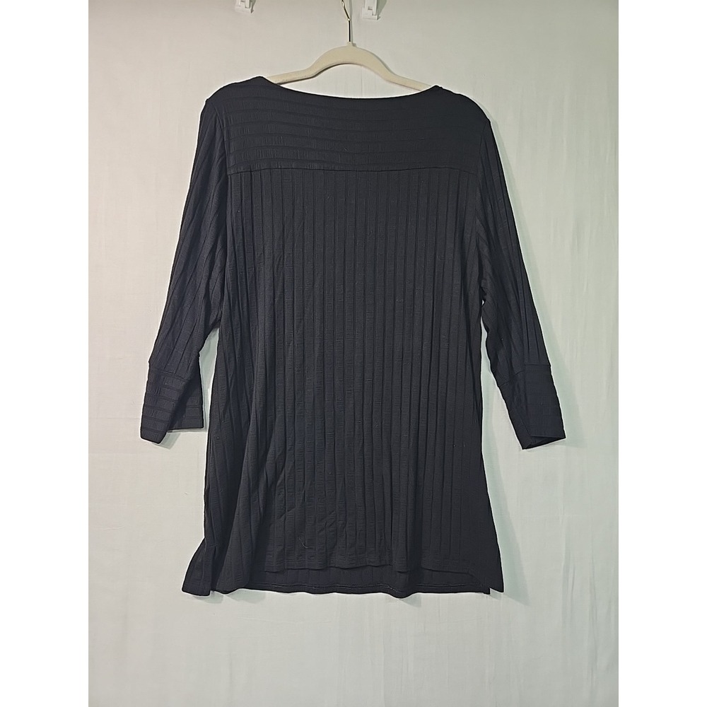 Chicos Tunic Top Women's Size 2 Large L Black Ribbed 3/4 Sleeves Rayon Spandex - Picture 5 of 7